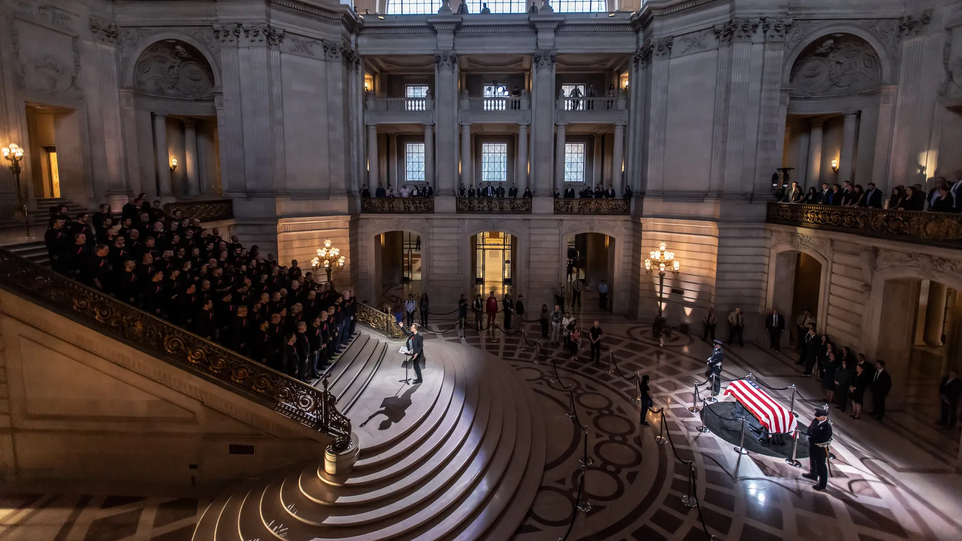 The San Francisco Gay Men's Chorus sings as Feinstein lies in state on Oct. 4 in San Francisco City Hall. Photo: Carlos Avila Gonzalez/Getty Images