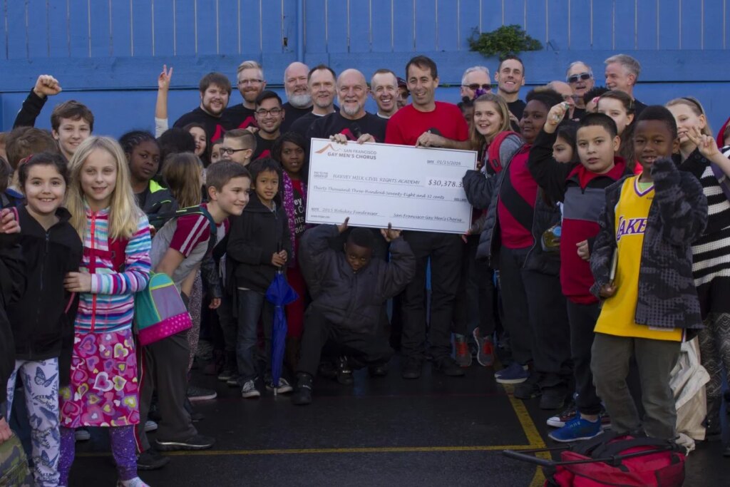 SFGMC presents a check for $30,378.32 to the Harvey Milk Civil Rights Academy