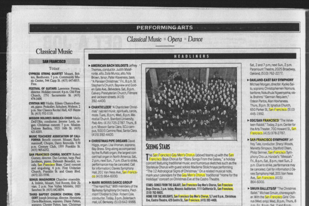 Newspaper clipping: Sunday Examiner & Chronicle Datebook, December 15, 1996