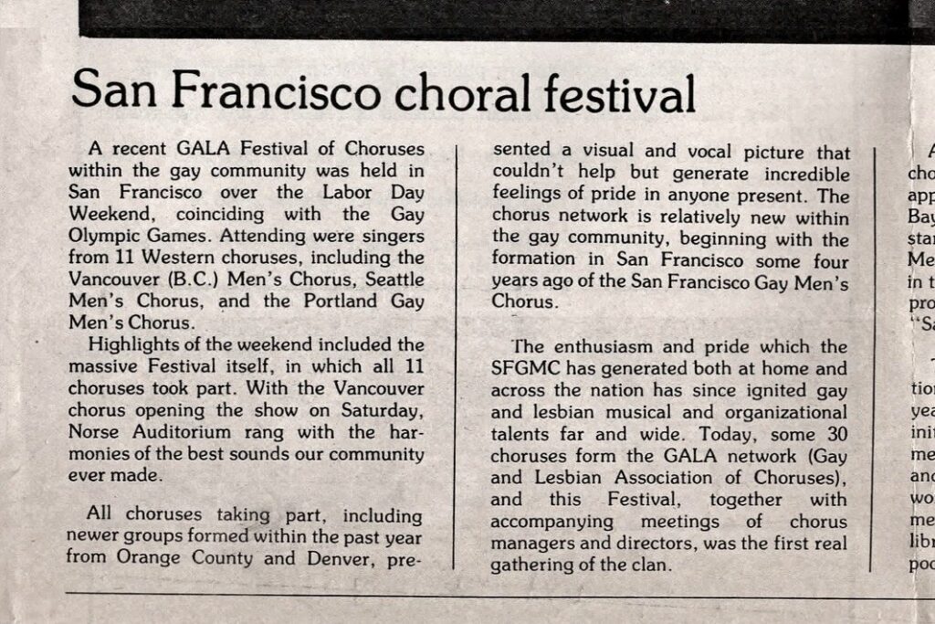 Newspaper clipping: A 1982 clipping on the San Francisco choral festival