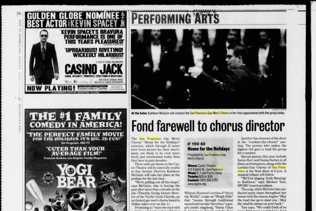 Newspaper clipping: San Francisco Examiner, December 24, 2010