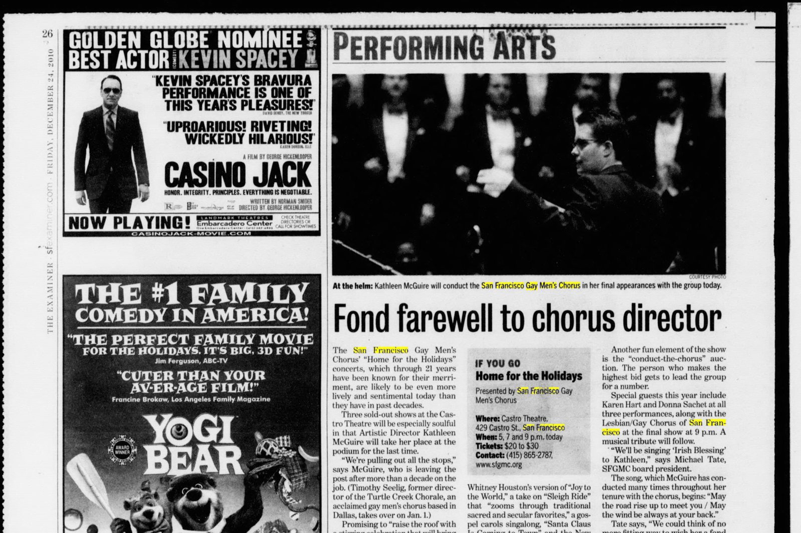 Newspaper clipping: San Francisco Examiner, December 24, 2010