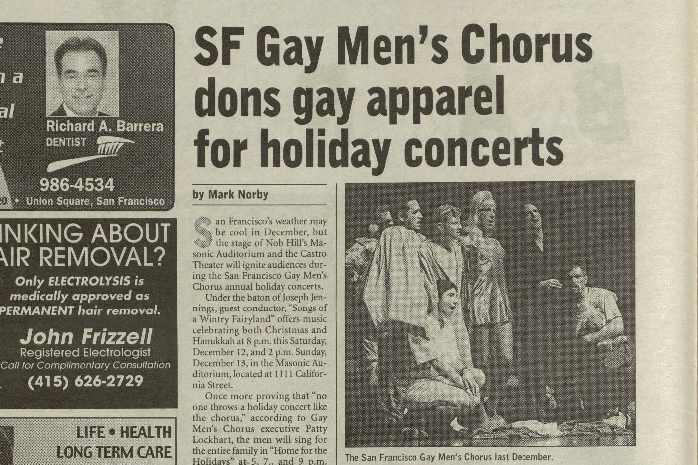 Newspaper clipping: Bay Area Reporter, December 10, 1998