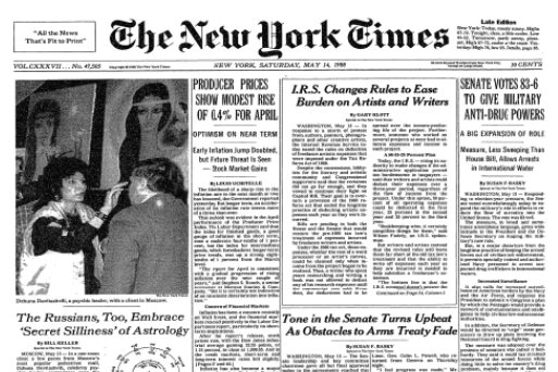 Newspaper clipping: The New York Times, May 14, 1988