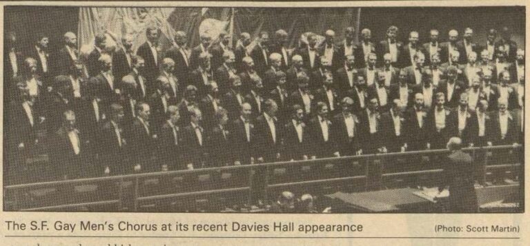 Newspaper clipping: The chorus at Davies Symphony Hall, August 1988. Bay Area Reporter photo by Scott Martin