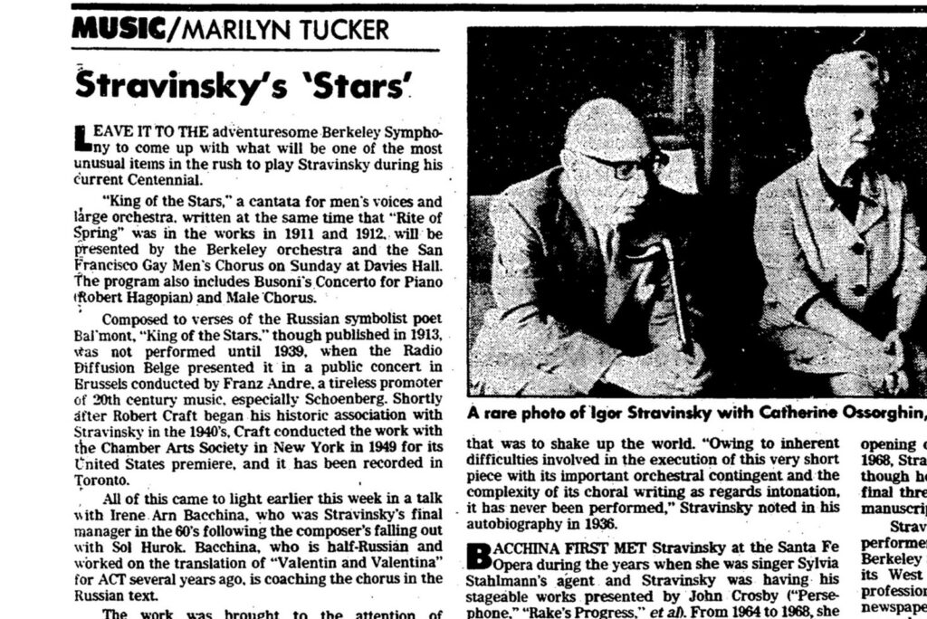 Newspaper clipping: San Francisco Chronicle, March 10, 1982