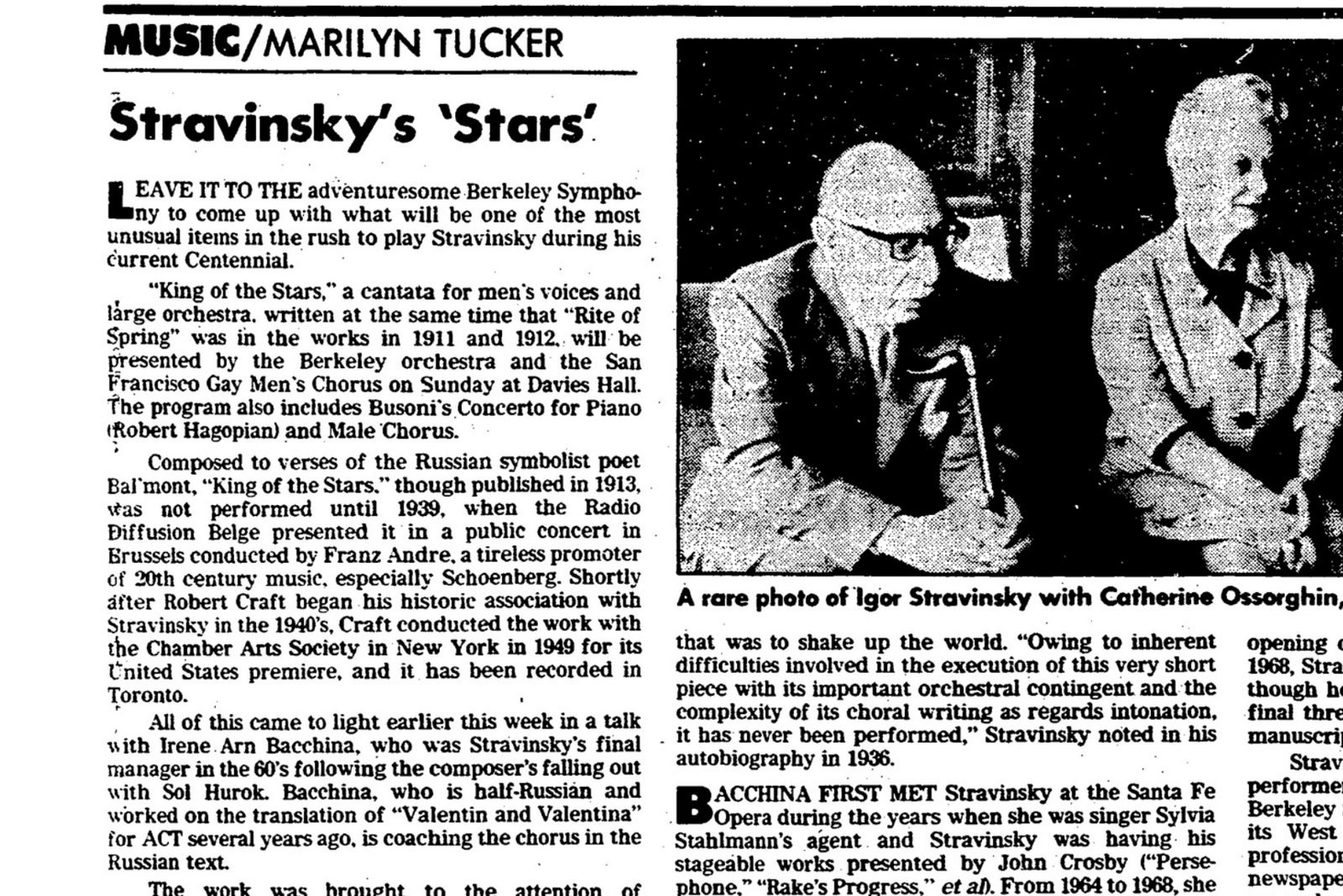 Newspaper clipping: San Francisco Chronicle, March 10, 1982