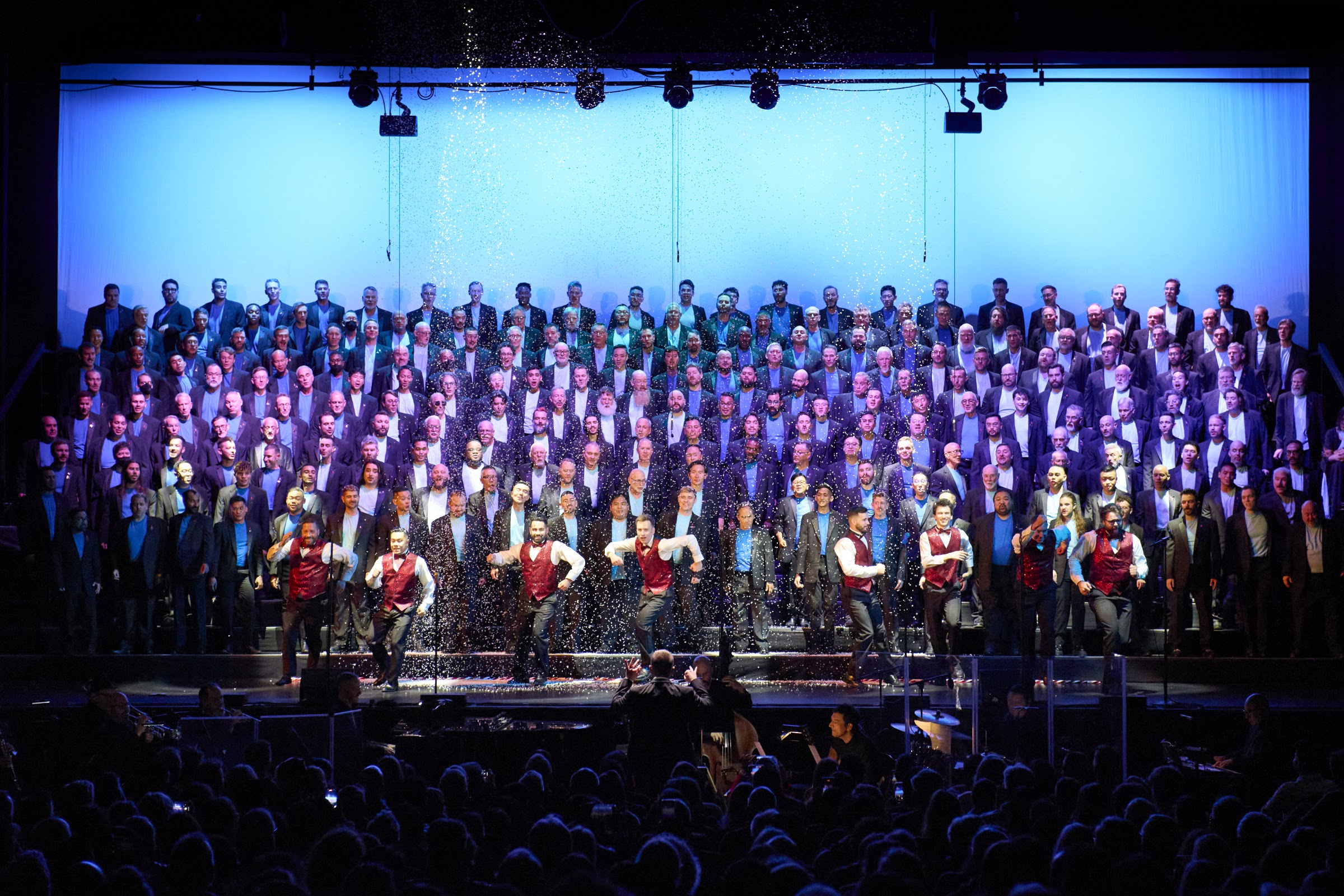 The San Francisco Gay Men’s Chorus performing Holiday Spectacular 2025 at the Golden Gate Theatre, conducted by Jacob Stensberg