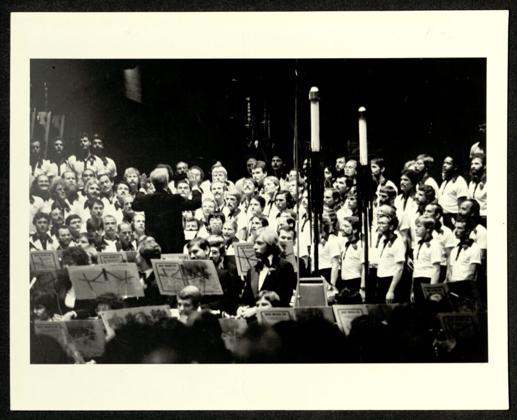 sfgmc-archive-23777-full SFGMC performs during its national tour, June 1981. Photograph: Larry Merkle. Courtesy GLBT Historical Society, via Calisphere.