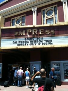 The Empress Theatre marquee in Vallejo reads “SFGMC 2011 California Freedom Tour, Sunday July 17.”